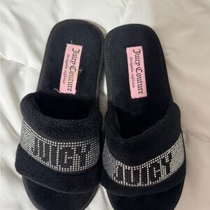 Juicy Couture Black Rhinestone Slippers